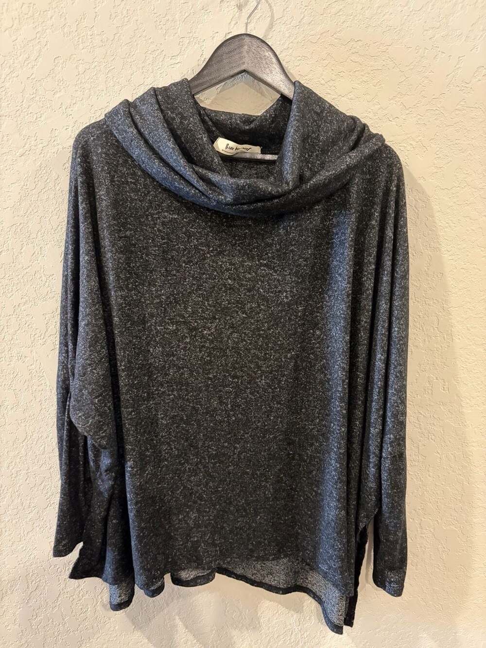 Three Bird Nest Cowl Neck Long Sleeve Sweater Top - Charcoal Marled